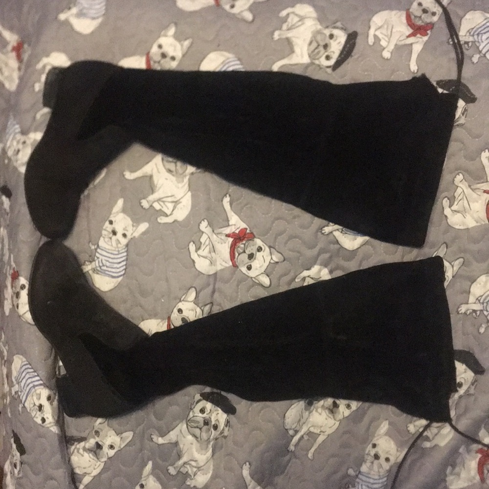 High boots, black, top part is soft, Bootlaces